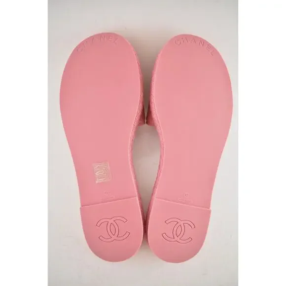 Chanel 23C Pink Lambskin Leather CC Logo Slide Sandal Slip Espadrille Flat 42 - Picture 15 of 15